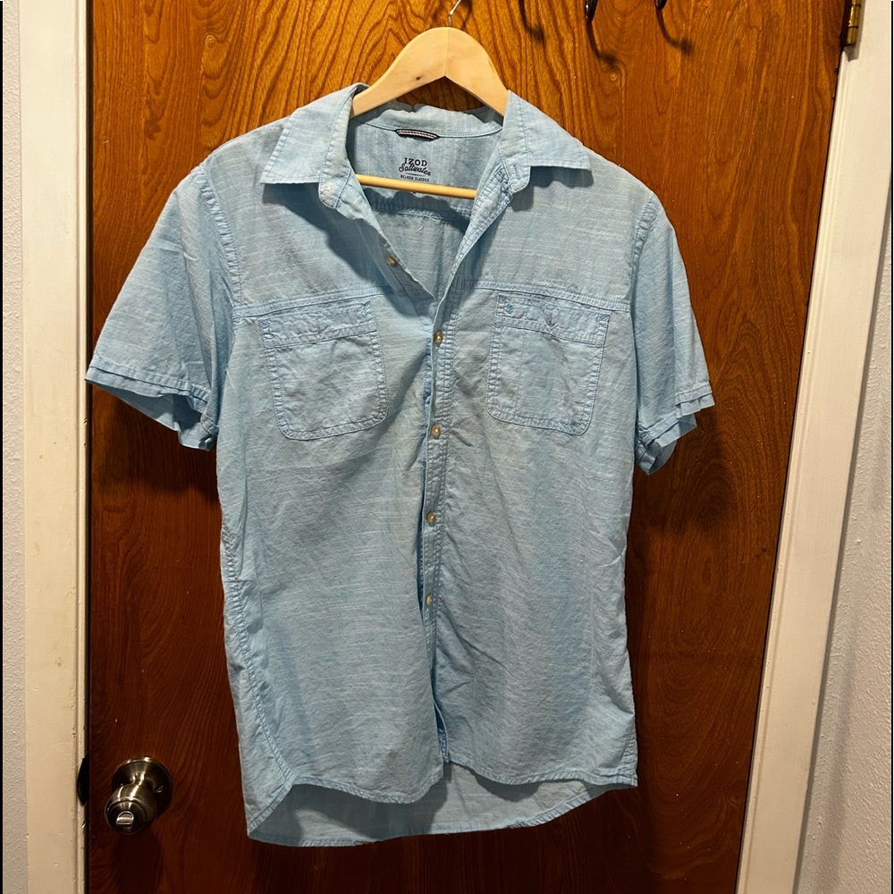 IZOD-SALTWATER DOCKSIDE CHAMBRAY STRIPE BD Shirt-M